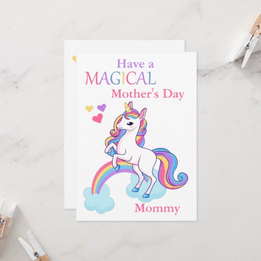 かわいい一角獣の魔法の母の日の子供 カード (正面/裏面インサイチュ)