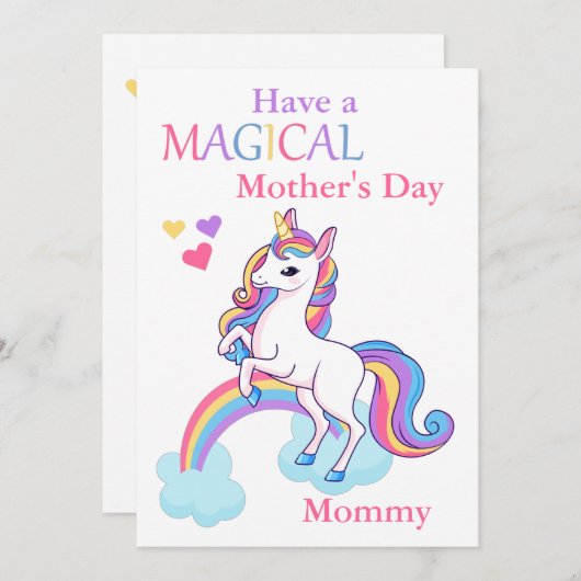 かわいい一角獣の魔法の母の日の子供 カード (正面/裏面)