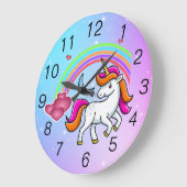 『かわいい一角獣カラフル虹』 ラージ壁時計 (傾斜)