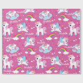 かわいい一角獣ハッピーバースデーガーリーピンク ラッピングペーパー (フラット)