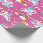 かわいい一角獣ハッピーバースデーガーリーピンク ラッピングペーパー (角)