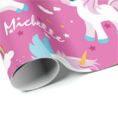 かわいい一角獣ハッピーバースデーガーリーピンク ラッピングペーパー (ロールコーナー)