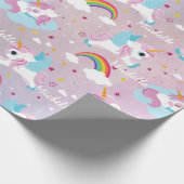 かわいい一角獣ハッピーバースデーガーリーピンク ラッピングペーパー (角)