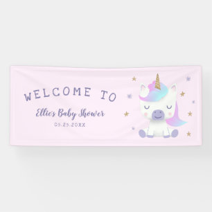かわいい一角獣(ユニコーン)のベビーシャワーようこそ 横断幕