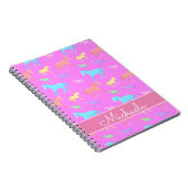 かわいい一角獣(ユニコーン)の柄名紫ピンクキッズスクール ノートブック (右側)