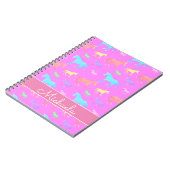 かわいい一角獣(ユニコーン)の柄名紫ピンクキッズスクール ノートブック (左側)