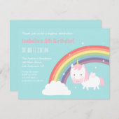 かわいい一角獣(ユニコーン)ミニウイングス虹の誕生パーティー 招待状 (正面/裏面)