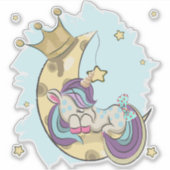 かわいい一角獣、小さな一角獣、月の一角獣 シール (正面)