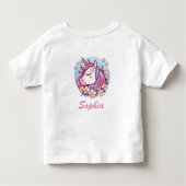 かわいい一角花とパーソナライズされた名前 トドラーTシャツ (裏面)