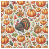 かわいい七面鳥とかぼちゃ模様 ファブリック (クローズアップ)
