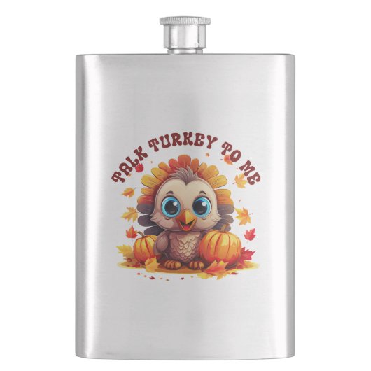 かわいい七面鳥と紅葉 フラスク (正面)