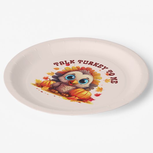 かわいい七面鳥と紅葉 ペーパープレート (アングル)