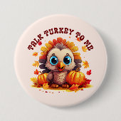 かわいい七面鳥と紅葉 缶バッジ (正面)