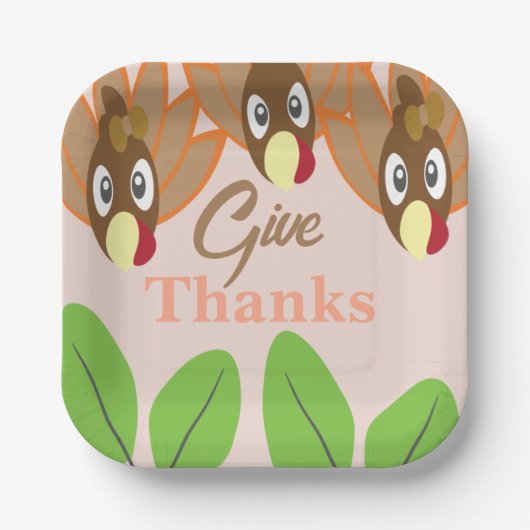 かわいい七面鳥の感謝祭ディナーパーティー ペーパープレート (正面)