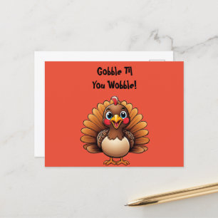 かわいい七面鳥の"Gobble Til You Wobble" ポストカード