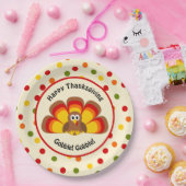 かわいい七面鳥ハッピーサンクスギビング水玉模様パップ ペーパープレート (パーティー)