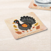 かわいい七面鳥ハッピーサンクスギビング紙コースター スクエアペーパーコースター (アングル)