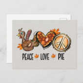 かわいい七面鳥パイ感謝祭の平和の愛 シーズンポストカード (正面/裏面)