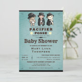 かわいい三つ子おしゃぶりポスト西ベビーシャワー 招待状 (スタンド正面)