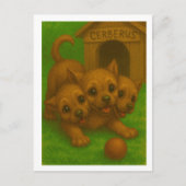 かわいい三つ頭の子犬の目のケルベロスファンタジーアート ポストカード (正面)