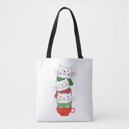 かわいい三匹の猫のカップ スカーフ クリスマス 雑貨 トートバッグ