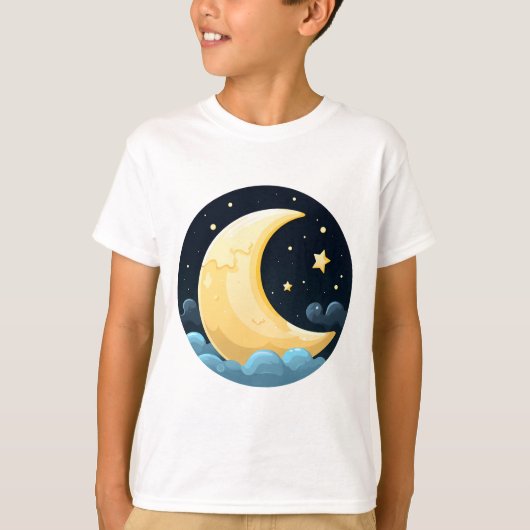 かわいい三日月と星 - 子供のための夜空デザイン Tシャツ (正面)