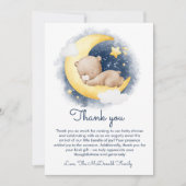 かわいい三日月テディベア赤ちゃんシャワー サンキューカード (正面)