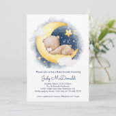 かわいい三日月テディベア赤ちゃんシャワー 招待状 (スタンド正面)