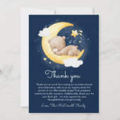 かわいい三日月ネイビームーンテディベア赤ちゃんシャワー サンキューカード (正面)
