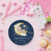 かわいい三日月ネイビームーンテディベア赤ちゃんシャワー ペーパープレート (パーティー)