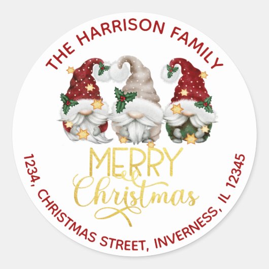 かわいい三格言メリークリスマスアドレス ラウンドシール (正面)
