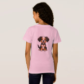 かわいい三毛の子犬アート - 愛らしいキャラクタードッグ Tシャツ (裏面フル)
