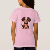 かわいい三毛の子犬アート - 愛らしいキャラクタードッグ Tシャツ (裏面)