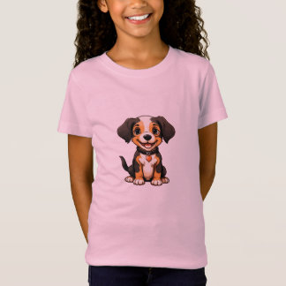 かわいい三毛の子犬アート - 愛らしいキャラクタードッグ Tシャツ