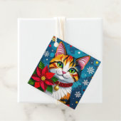 かわいい三毛猫とポインセチアのクリスマス フェイバータグ (インサイチュ)