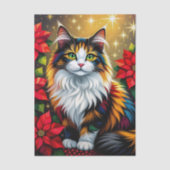 かわいい三毛猫とポインセチアのクリスマス 薄葉紙 (正面)