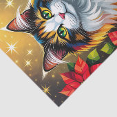かわいい三毛猫とポインセチアのクリスマス 薄葉紙 (詳細)