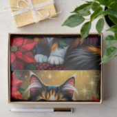 かわいい三毛猫とポインセチアのクリスマス 薄葉紙 (ギフト)