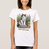 かわいい三毛猫と猫好きのための猫草デザイン Tシャツ (正面)