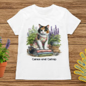 かわいい三毛猫と猫好きのための猫草デザイン Tシャツ