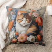 かわいい三毛猫と花 クッション (ブランケット)