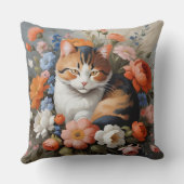 かわいい三毛猫と花 クッション (裏面)