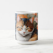かわいい三毛猫と花 コーヒーマグカップ (中央)