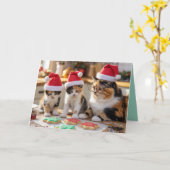 かわいい三毛猫のクリスマスクッキーカード カード (黄色い花)