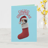 かわいい三毛猫のクリスマス カード (黄色い花)