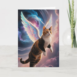 かわいい三毛猫の天使の慰めカード カード