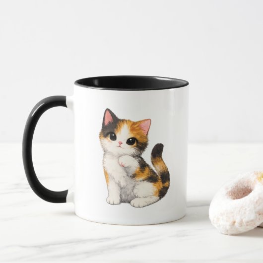 かわいい三毛猫の子猫マグカップ マグカップ (ドーナツ)
