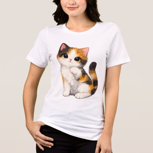 かわいい三毛猫の子猫 トライブレンドTシャツ (正面)