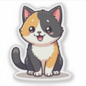 かわいい三毛猫の子 - キュートなアートステッカー シール (正面)