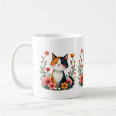 かわいい三毛猫の花柄コテージコアな雰囲気 コーヒーマグカップ (左)